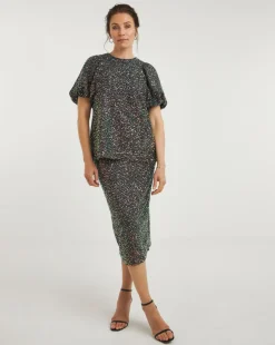 Joanna Hope Sequin Puff Sleeve top