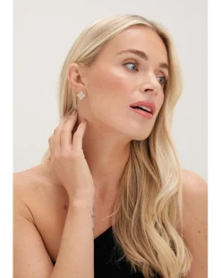 Jon Richard Gold Pave Clover Stud Earrings