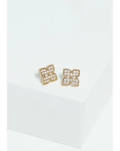 Jon Richard Gold Pave Clover Stud Earrings