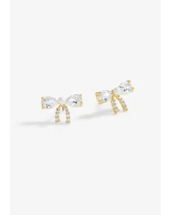 Jon Richard Gold Plated Cubic Zirconia And Pearl Bow Earrings