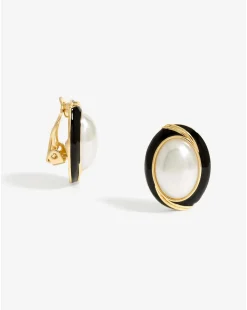 Jon Richard Pearl And Jet Enamel Pearl Clip Earrings