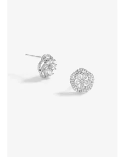 Jon Richard Rhodium Plated Cubic Zirconia Flower Stud Earrings