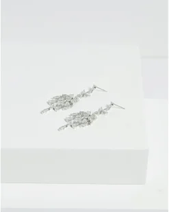 Jon Richard Rhodium Plated Cubic Zirconia Floral Statement Earrings