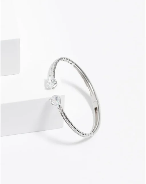 Jon Richard Rhodium Plated Cubic Zirconia Peardrop Open Hinge Bangle
