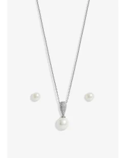 Jon Richard Rhodium Plated Cubic Zirconia And Pearl Set - Gift Boxed