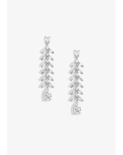 Jon Richard Rhodium Plated CZ Rhodium Plated Leaf Earrings - Gift Boxed