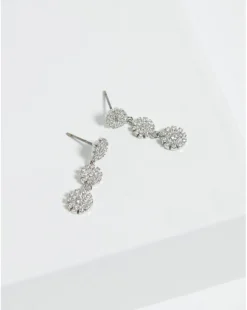 Jon Richard Rhodium Plated Cubic Zirconia Mini Flower Drop Earrings