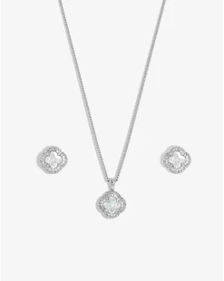 Jon Richard Rhodium Plated Cubic Zirconia Clover Set - Gift Boxed
