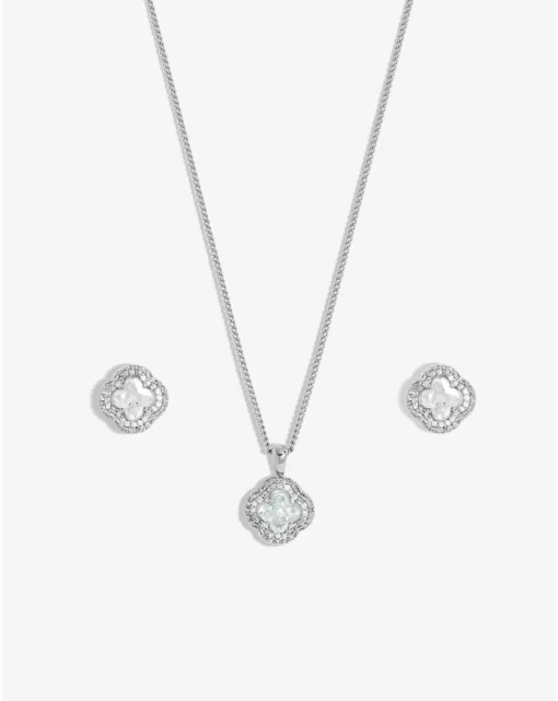 Jon Richard Rhodium Plated Cubic Zirconia Clover Set - Gift Boxed