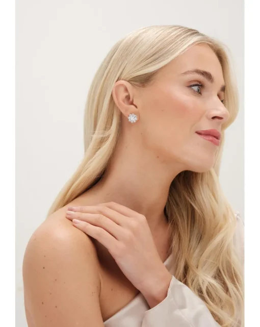 Jon Richard Rhodium Plated CZ Crystal Flower Stud Earrings - Gift Boxed