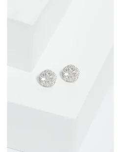 Jon Richard Rhodium Plated Cubic Zirconia Flower Stud Earrings