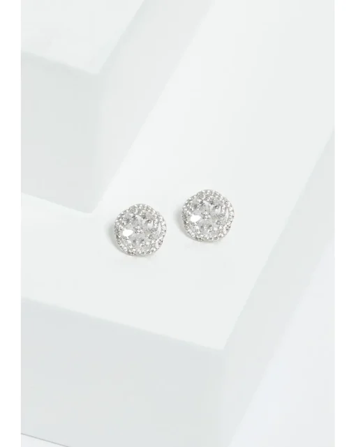Jon Richard Rhodium Plated Cubic Zirconia Flower Stud Earrings