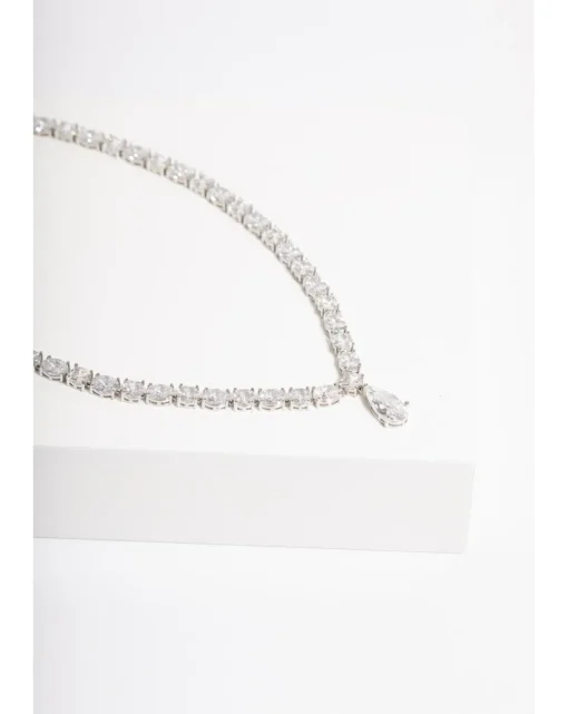 Jon Richard Rhodium Plated Cubic Zirconia Peardrop Allway Necklace - Gift Boxed