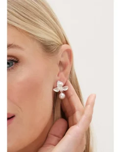 Jon Richard Satin Floral Pearl Earrings