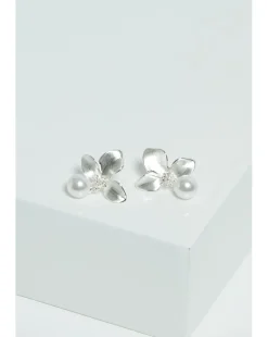 Jon Richard Satin Floral Pearl Earrings