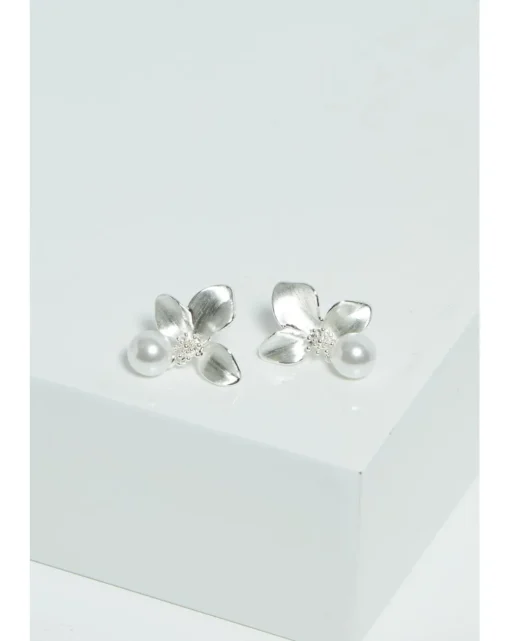 Jon Richard Satin Floral Pearl Earrings