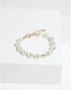 Jon Richard Semi Precious Pearl And Gold Bead Bracelet