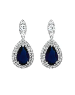 Jon Richard Silver Plated Cubic Zirconia Sapphire Pear Earrings - Gift Boxed