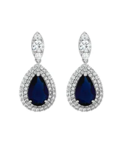 Jon Richard Silver Plated Cubic Zirconia Sapphire Pear Earrings - Gift Boxed