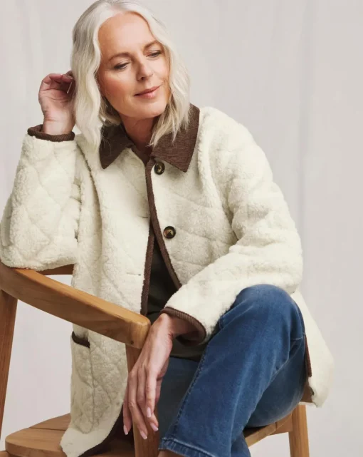 Julipa Cream Diamond Quilted Borg Jacket