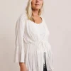Julipa Crinkle Lace Trim Tie Front Kimono