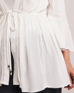 Julipa Crinkle Lace Trim Tie Front Kimono