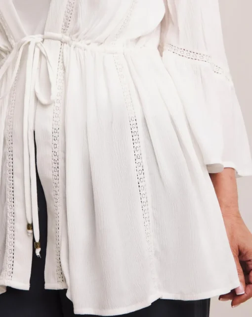 Julipa Crinkle Lace Trim Tie Front Kimono