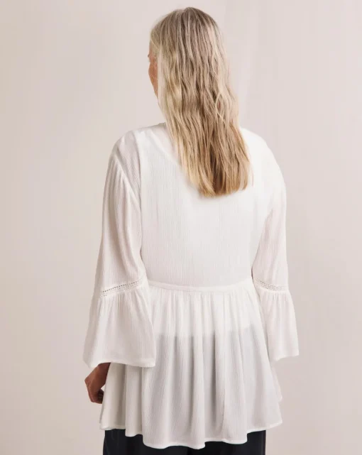 Julipa Crinkle Lace Trim Tie Front Kimono