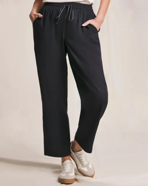 Julipa Navy Tapered Linen Trousers