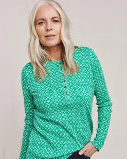 Julipa Printed Ribbed Henley Top