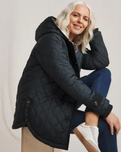 Julipa Quilted Button Side Hooded Coat