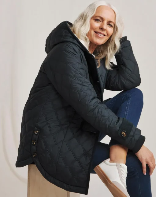 Julipa Quilted Button Side Hooded Coat