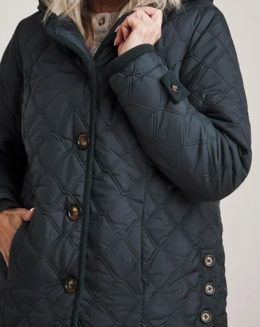 Julipa Quilted Button Side Hooded Coat