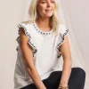 Julipa Ruffle Embroidered Sleeve T-Shirt