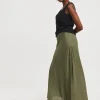 Khaki Linen Mix Bias Cut Maxi Slip Skirt
