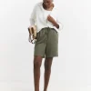 Khaki Linen Mix Knee Length Shorts