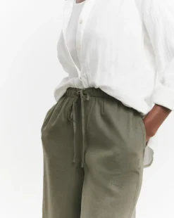 Khaki Linen Mix Knee Length Shorts