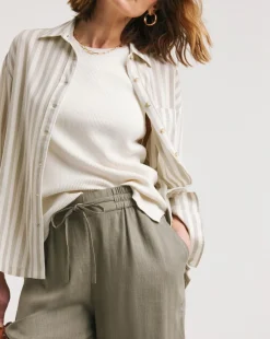 Khaki Linen Mix Wide Leg Trousers