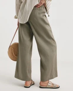 Khaki Linen Mix Wide Leg Trousers