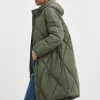 Khaki Mid Length Quilted Coat