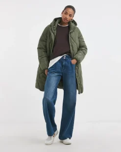 Khaki Mid Length Quilted Coat