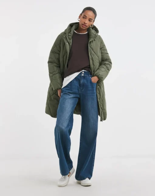 Khaki Mid Length Quilted Coat