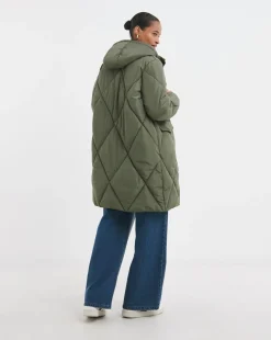 Khaki Mid Length Quilted Coat