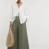 Khaki Textured Wide Leg Palazzo Trousers