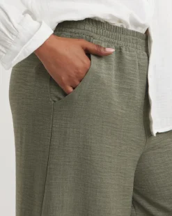 Khaki Textured Wide Leg Palazzo Trousers