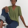 Khaki V Neck Angel Sleeve Top