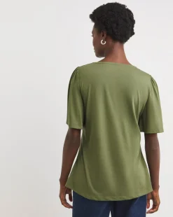 Khaki V Neck Angel Sleeve Top