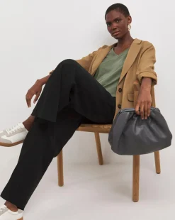 Khaki V-Neck Longline Split Hem Slouch T-Shirt