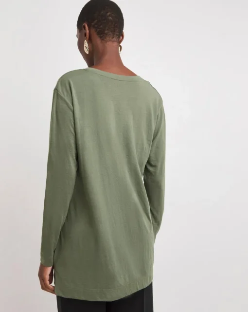 Khaki V-Neck Longline Split Hem Slouch T-Shirt
