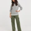 Khaki Wide Leg Cargo Joggers